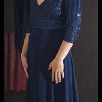 Abito lungo elegante blu scuro corpino scollo a V