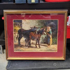 QUADRO ANTONIO MILONE NELLA STALLA OLIO SU TELA