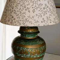 LAMPADA + PARALUME  CERAMICA VERDE E DORATA