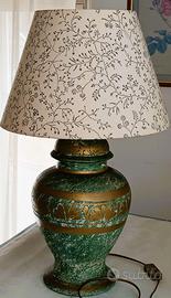 LAMPADA + PARALUME  CERAMICA VERDE E DORATA