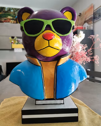 Scultura Pop Teddy Superstar  H 42 cm fatta a mano
