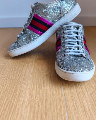 Gucci Ace Glitter argento tg 35.5 vestono 36.5