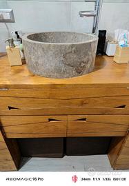 lavabo i pietra completo di mobile in teak