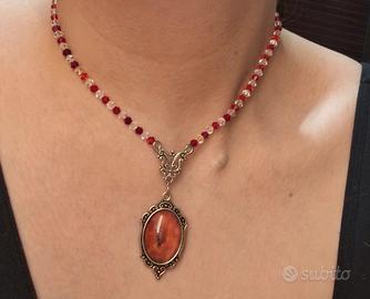 Collana stile vintage/vittoriano con pendente ambr