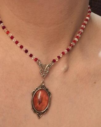 Collana stile vintage/vittoriano con pendente ambr