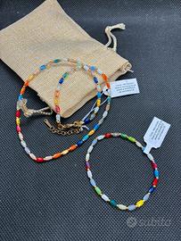 Collanina più bracciale vetro acciaio
