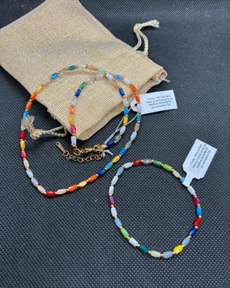 Collanina più bracciale vetro acciaio