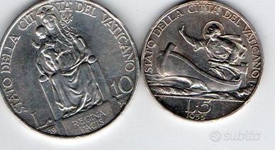 2 monete argento  Vaticano L.10  1934 e L.5 1935