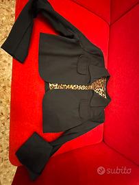 Mini giacchino corto nero interno leopardato