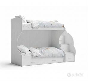 Letto a castello con scala con cassettoni ad ante