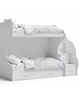 Letto a castello con scala con cassettoni ad ante