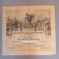 1928 Diploma di gran premio  - documento storico 
