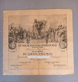 1928 Diploma di gran premio  - documento storico 