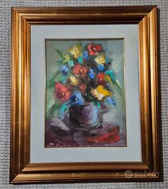Benito Tomezzoli - vaso di fiori, olio su tela 