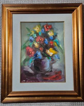 Benito Tomezzoli - vaso di fiori, olio su tela 