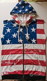 Felpa con cappuccio smanicata bandiera USA