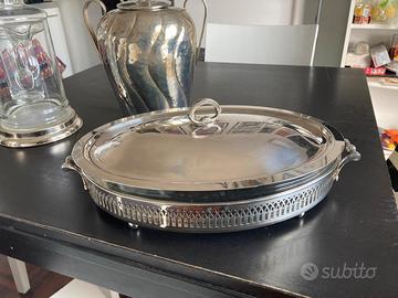 Porta Pescera in argento silver con vetro da forno