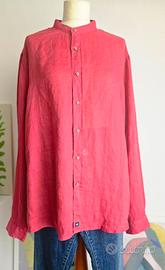 Camicia 100% Lino Rosa Corallo Collo Coreana tg  L