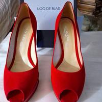 Scarpe decolletè spuntate, camoscio rosso