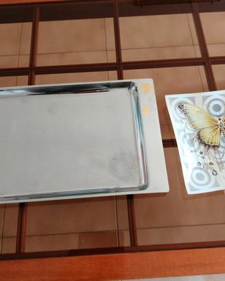 2 pz FARFALLA VETRO + VASSOIO ACCIAIO VEMI