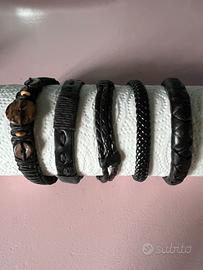 Set 5 Bracciali da Uomo in Pelle Nero