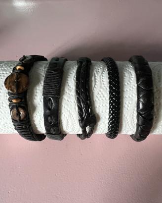 Set 5 Bracciali da Uomo in Pelle Nero
