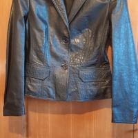 Giacca blazer donna pelle nera stampa rettile