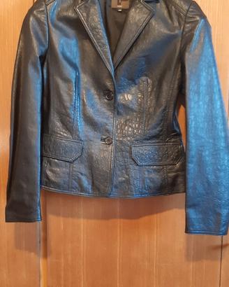 Giacca blazer donna pelle nera stampa rettile