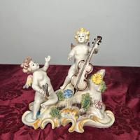 Scultura Coppia Di putti suonatori ceramica Vintag