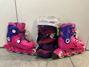Pattini in linea Decathlon rosa 32-34 e protezioni