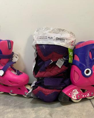 Pattini in linea Decathlon rosa 32-34 e protezioni