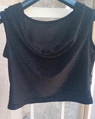 crop top vintage Y2K nero glitterato Oxy come nuov
