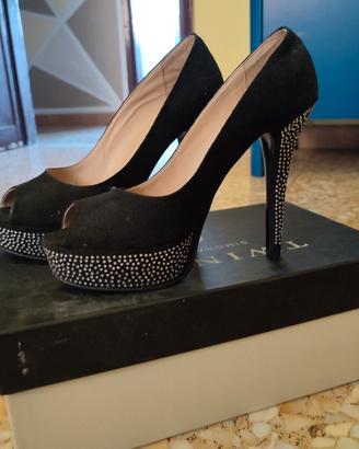 Décolleté open-toe - nere con brillantini - nr 39