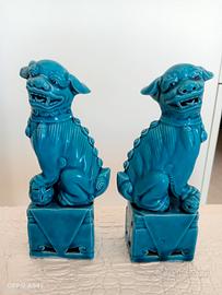 COPPIA DI CANI FO LEONE CINESE IN PORCELLANA vinta