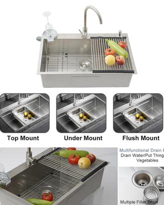 Lavello cucina 1 vasca 86 x 50cm - in acciaio
