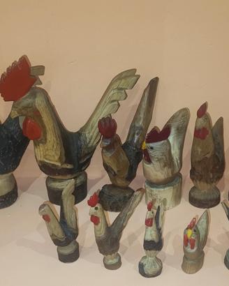 12 galli intagliati legno artigianato valdostano 