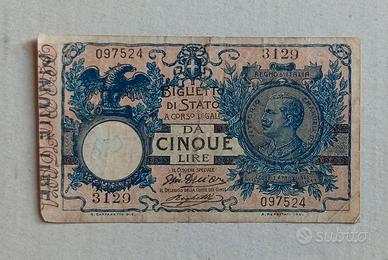 Biglietto di Stato da 5 Lire Vittorio Emanuele III