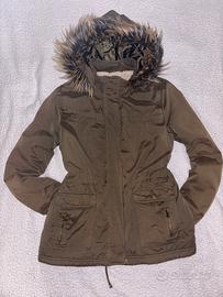 Khaki Winter Parka with Faux Fur Hood