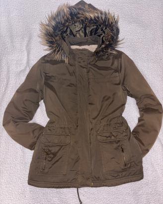 Khaki Winter Parka with Faux Fur Hood