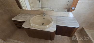 Mobile Bagno Legno Noce + Piano Marmo + Specchio