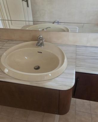 Mobile Bagno Legno Noce + Piano Marmo + Specchio
