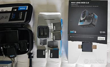 Gopro Hero 12 + Max Lens Mod 2.0 + 4x batt. enduro