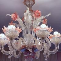 Set lampadario e abat-jour in vetro di Murano