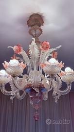 Set lampadario e abat-jour in vetro di Murano