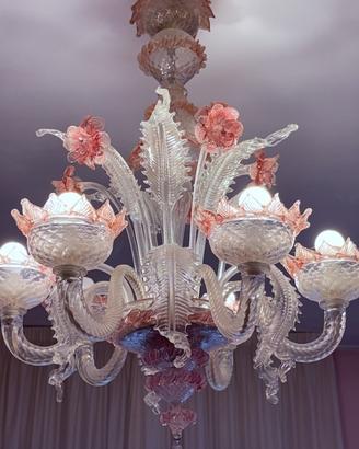 Set lampadario e abat-jour in vetro di Murano