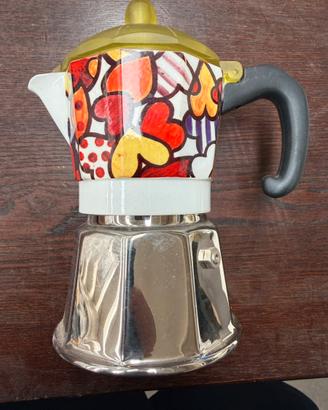 Caffettiera moka 3 tazze decoro cuori pop art