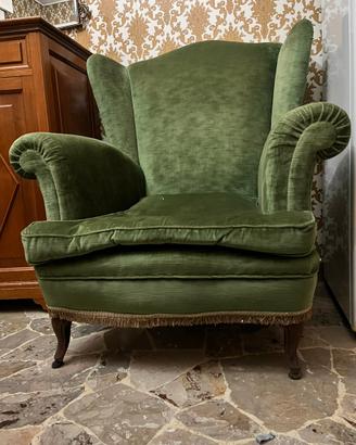 Coppia di Poltrone Vintage in Velluto Verde Bosco