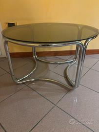 Tavolo rotondo in vetro fumé stile space age