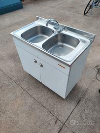 Lavello doppio in acciaio inox con mobiletto
