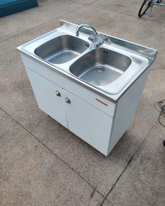 Lavello doppio in acciaio inox con mobiletto